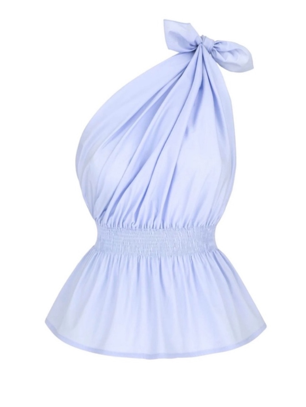 MONICA NERA Demi Top One Shoulder Knot Strap Puffy Peplum in Perwinkle Blue Sz L